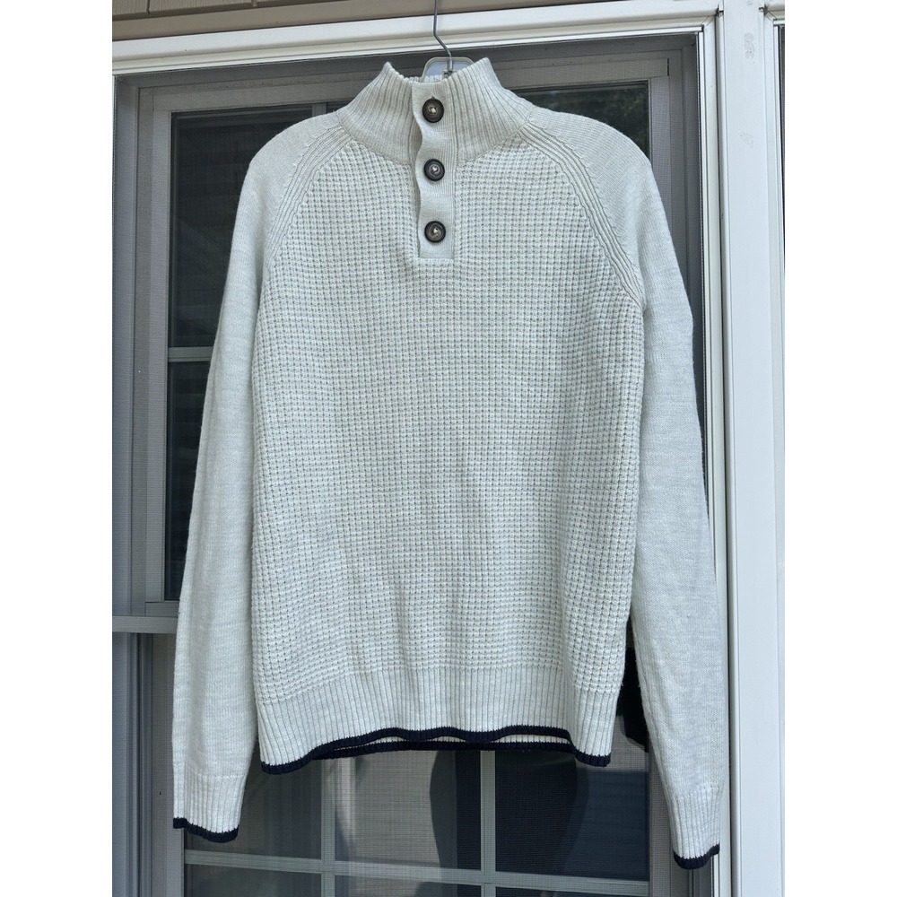 Canda C&A Waffle 1/4 button pullover wool Sweater Size Medium